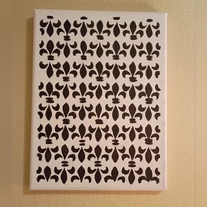 Fleur De Lis Black And White Acrylic Painting On Canvas Wall Decor Signed 9x12"